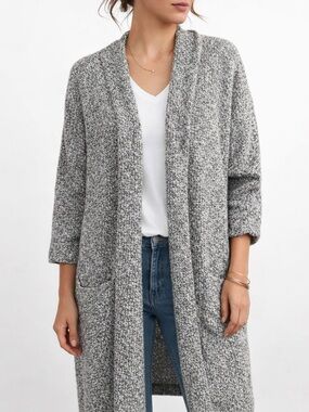 Massimo Dutti Coatigan 3/4 Cardigan & Sleeve Long Sweater Duster Salt Pepper M/L